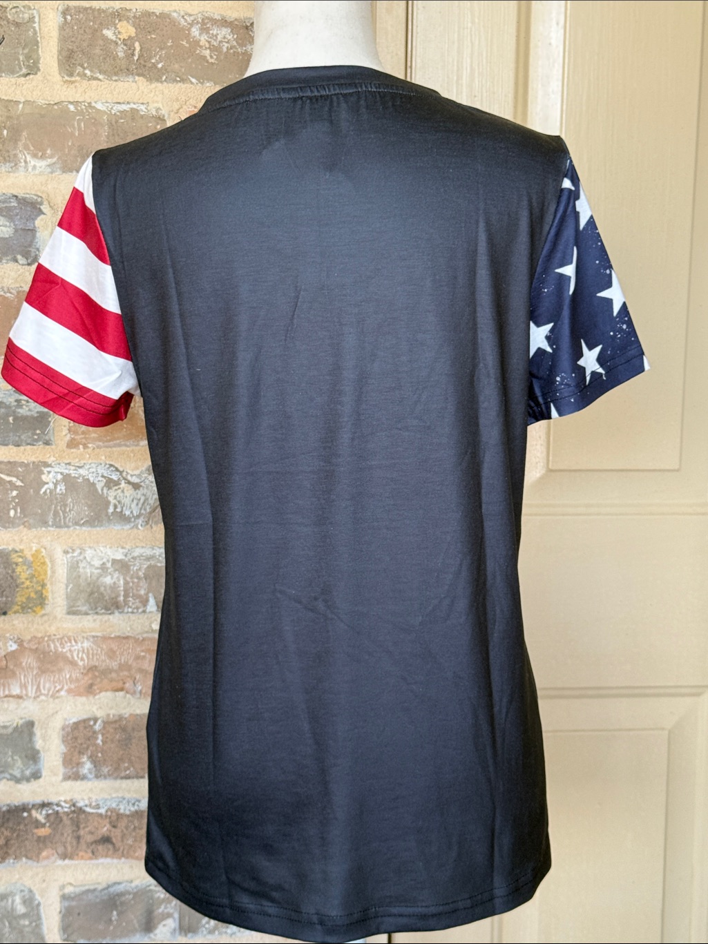Nwt Patriotic V-Neck Graphic Tee American Flag Heart Black/Red/Blue 4th Of July — image 3 of 8